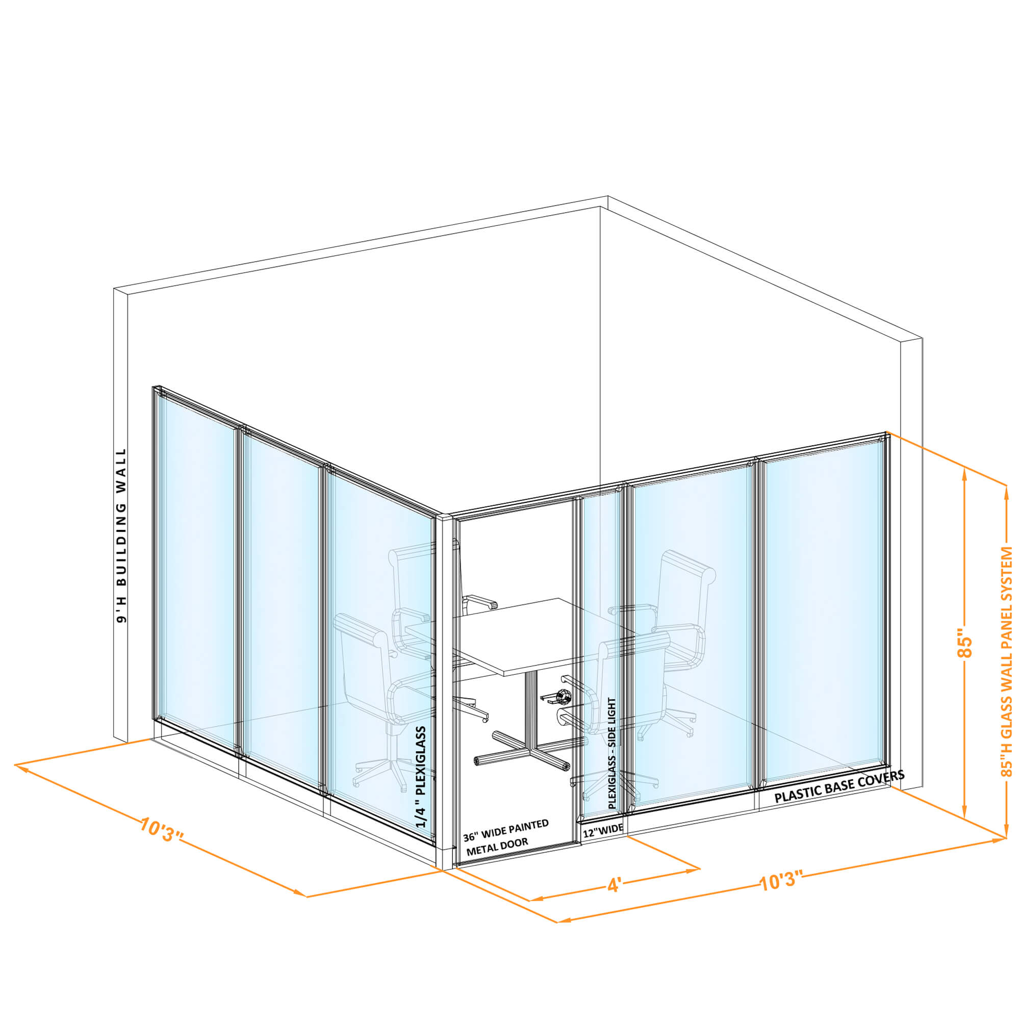 Conference room glass wall GWCR L 100x100x850