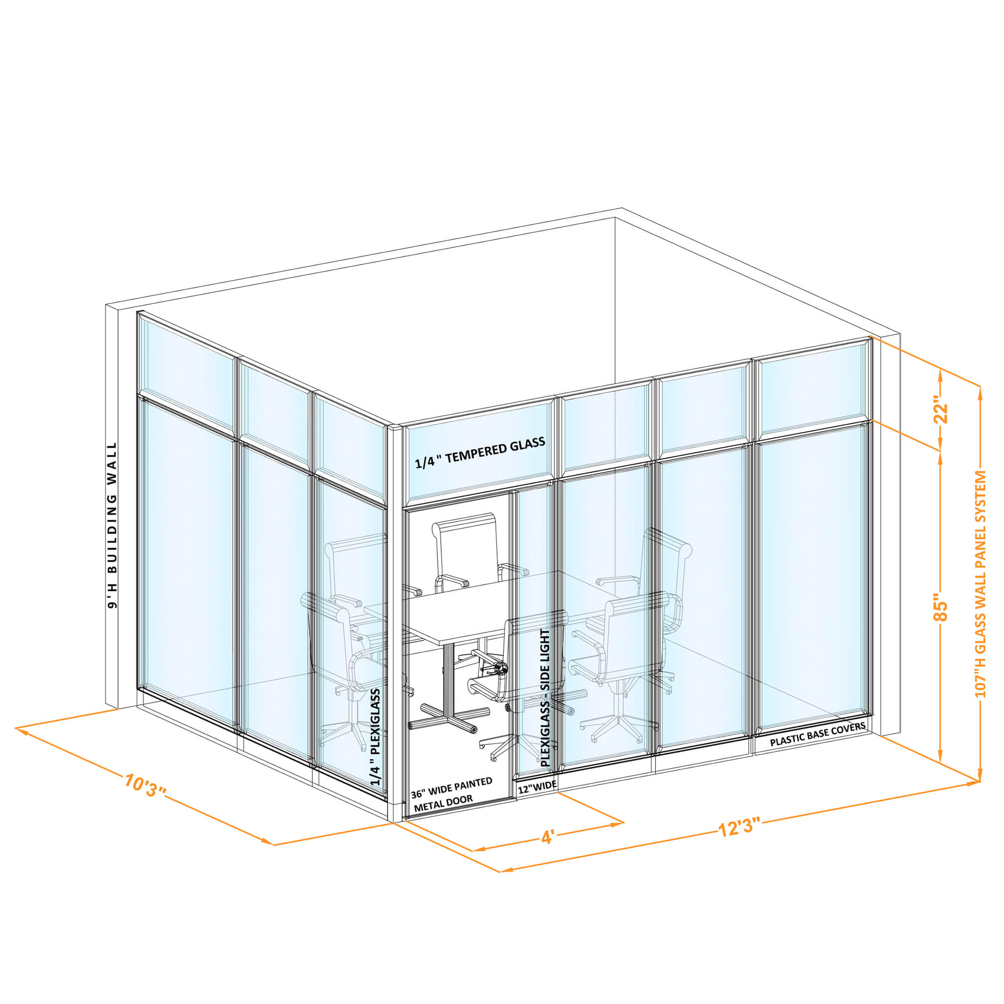 Conference room glass wall GWCR L 120x100x1070