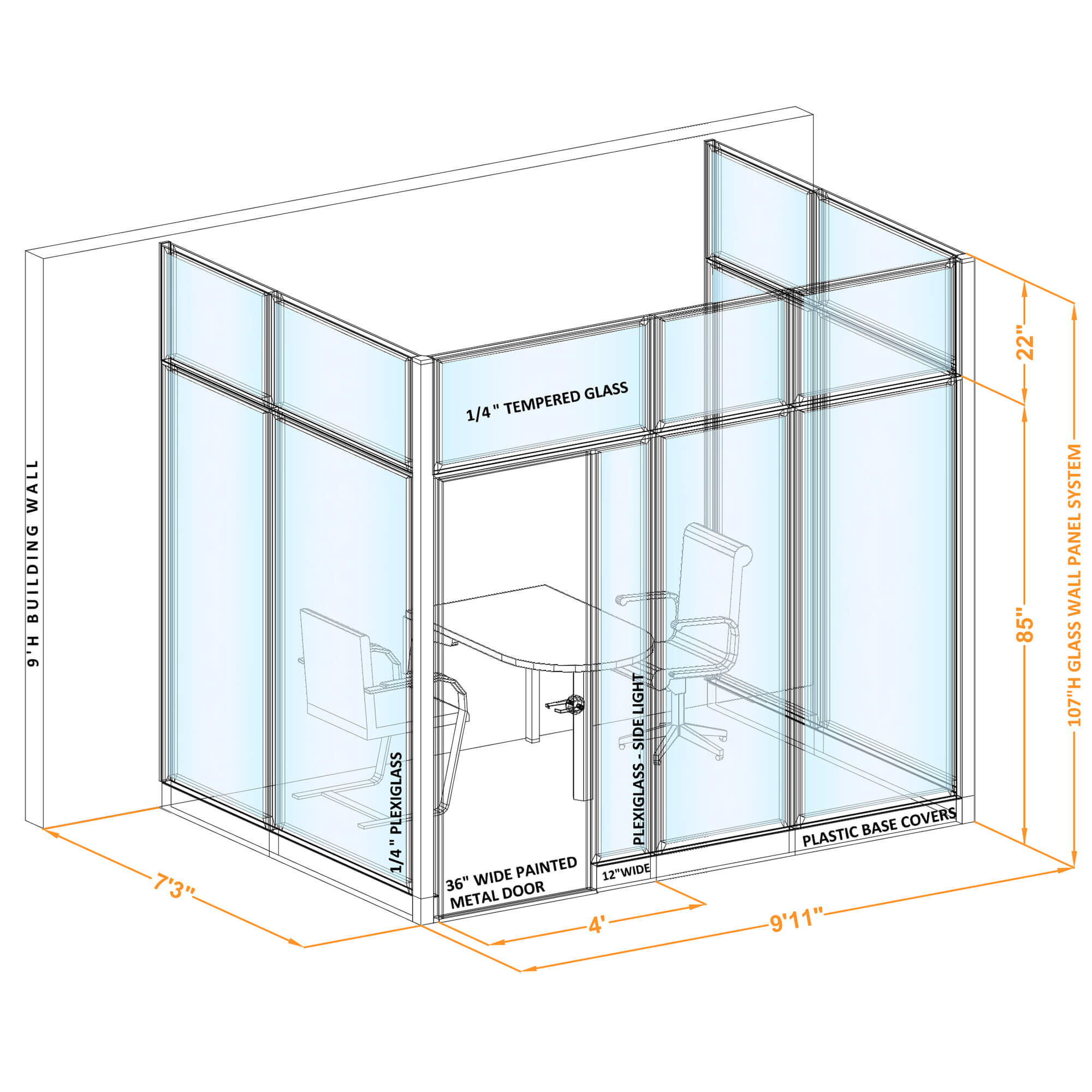 Conference room glass wall GWCR U 96x70x1070