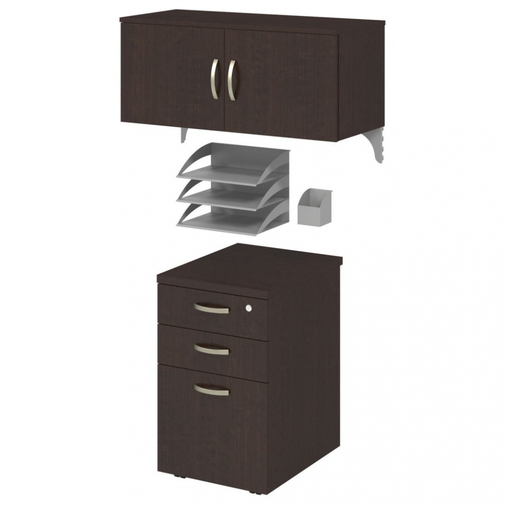 L shaped cubicle workstation with storage mocha cherry