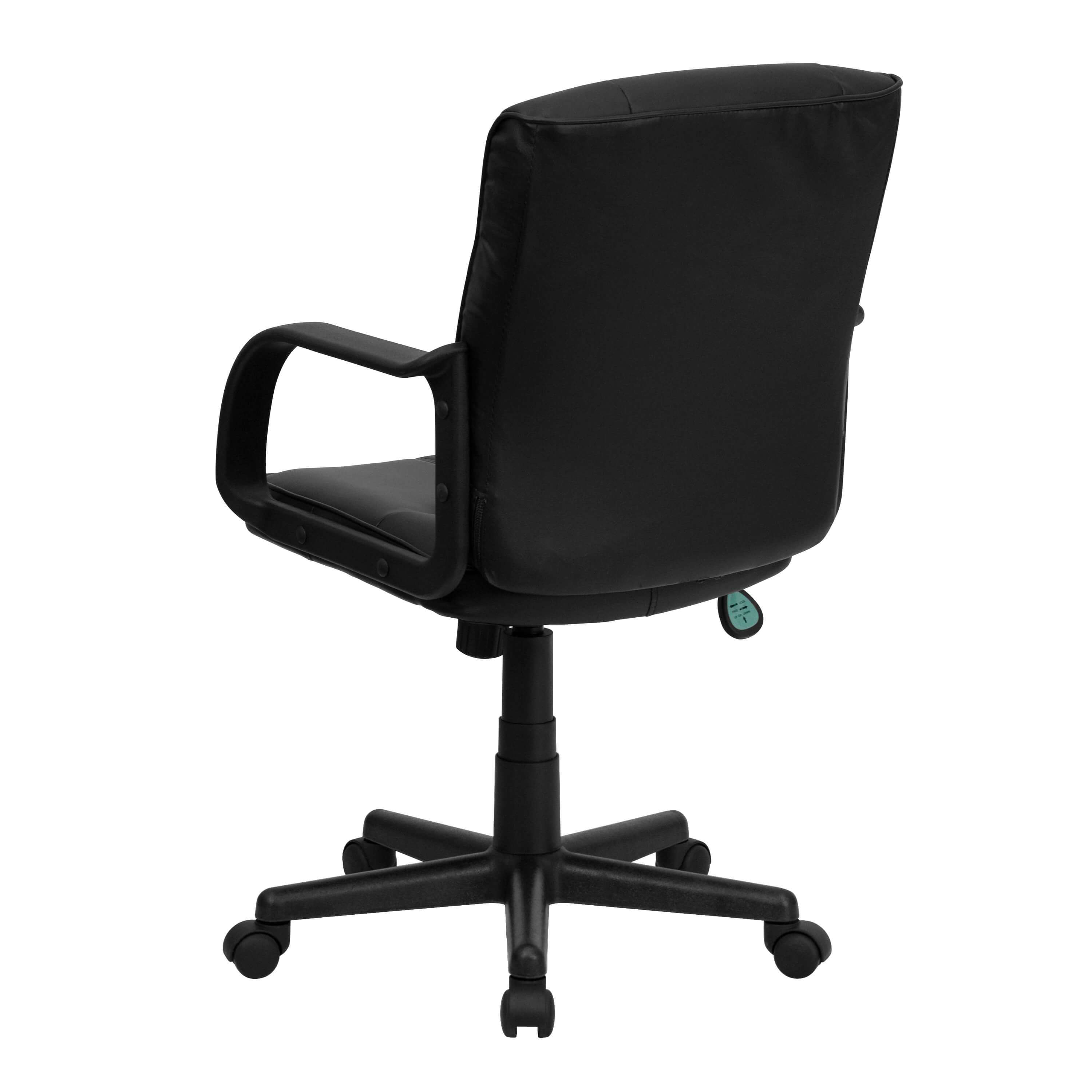 Black leather office chair rear view