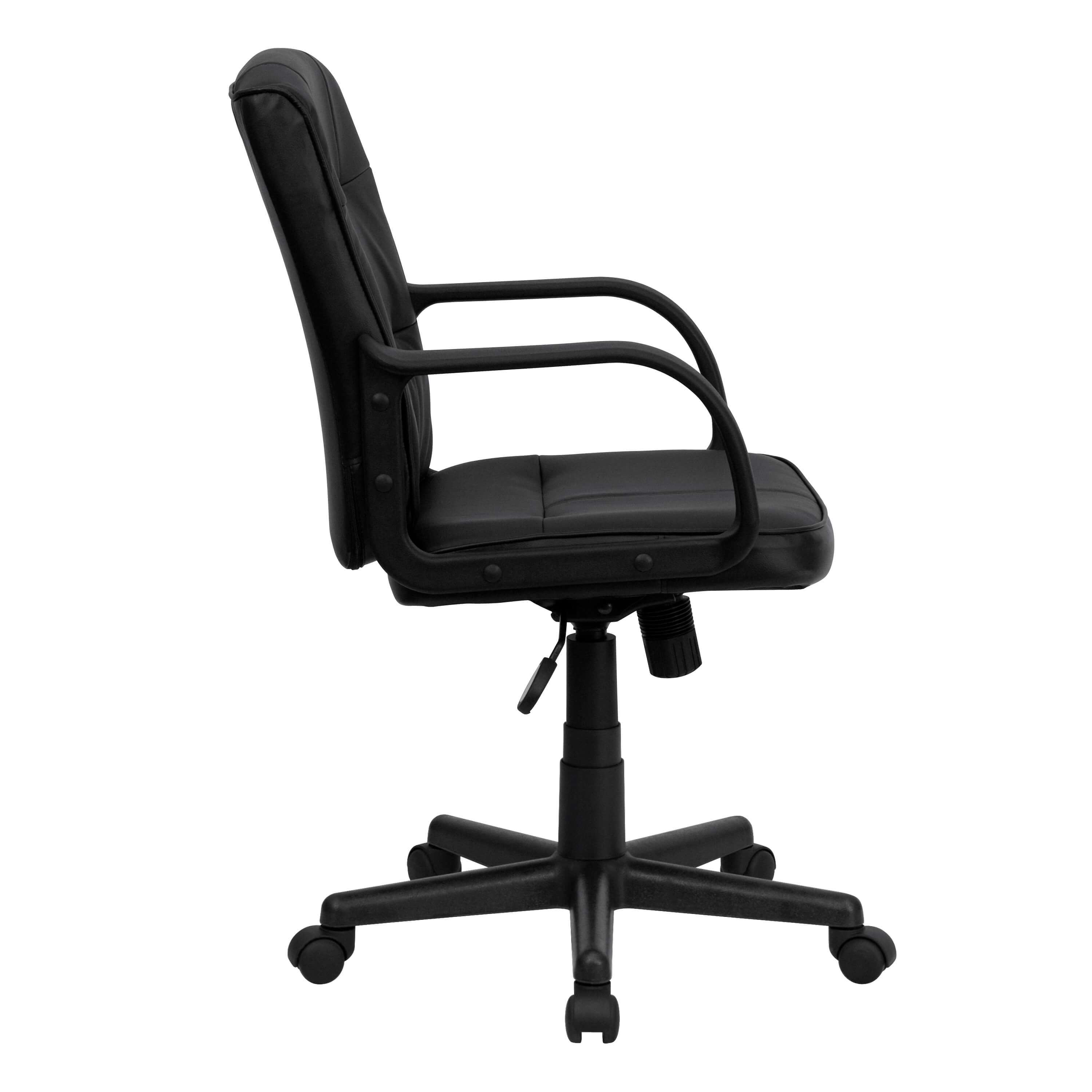 Black leather office chair side view