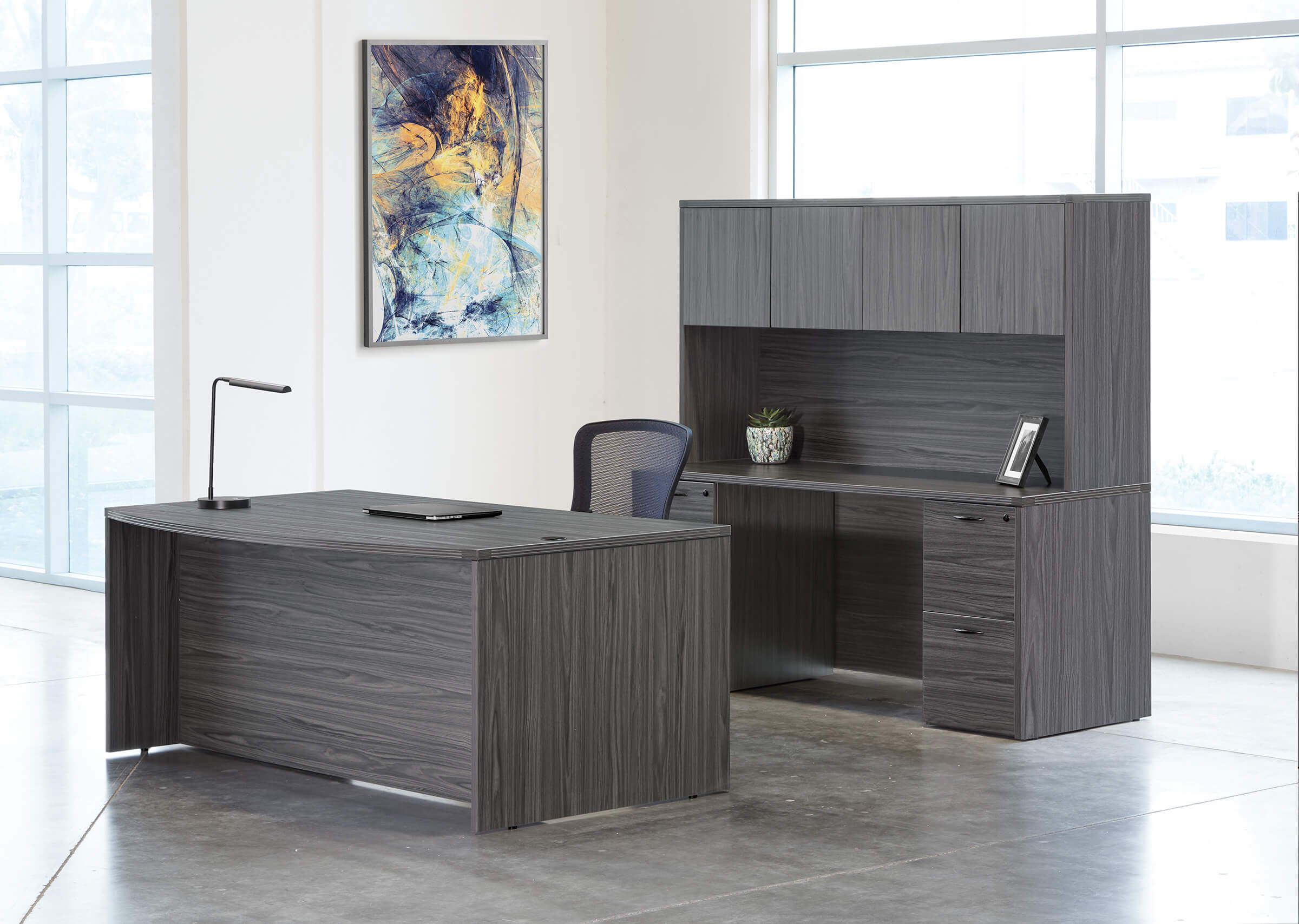 Straight office desk contemporary office desk modern desk office furniture slate grey space view 1