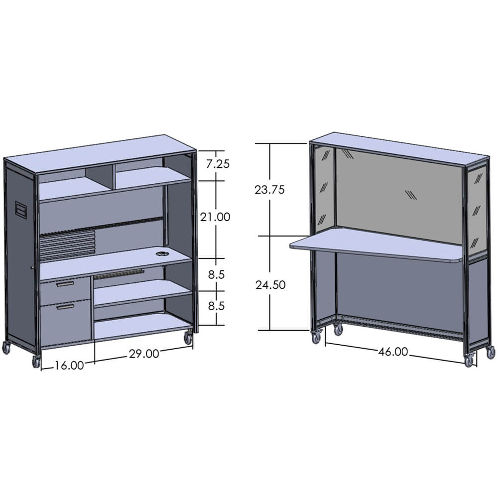 Desk on wheels dimensions 2 Desk on wheels dimensions 2