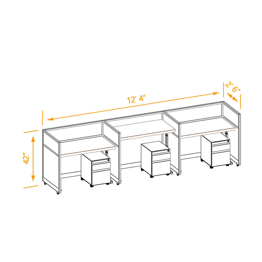 Cubicle workspaces 42h sit & stand non powered 3pack 2x4