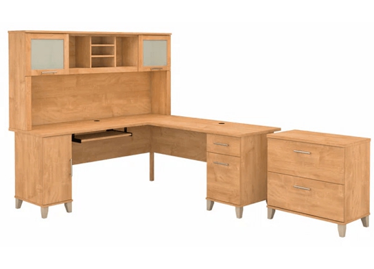 L shaped computer desk with traditional file cabinet 72 w highlight maple cross 2