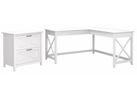L shaped desk and file cabinet highlight pure white oak