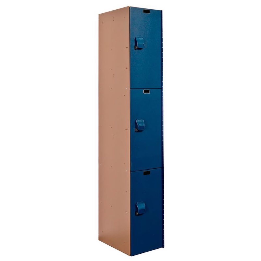 Employee lockers laminate lockers plastic locker taupe body and deep blue doors 1W 3T