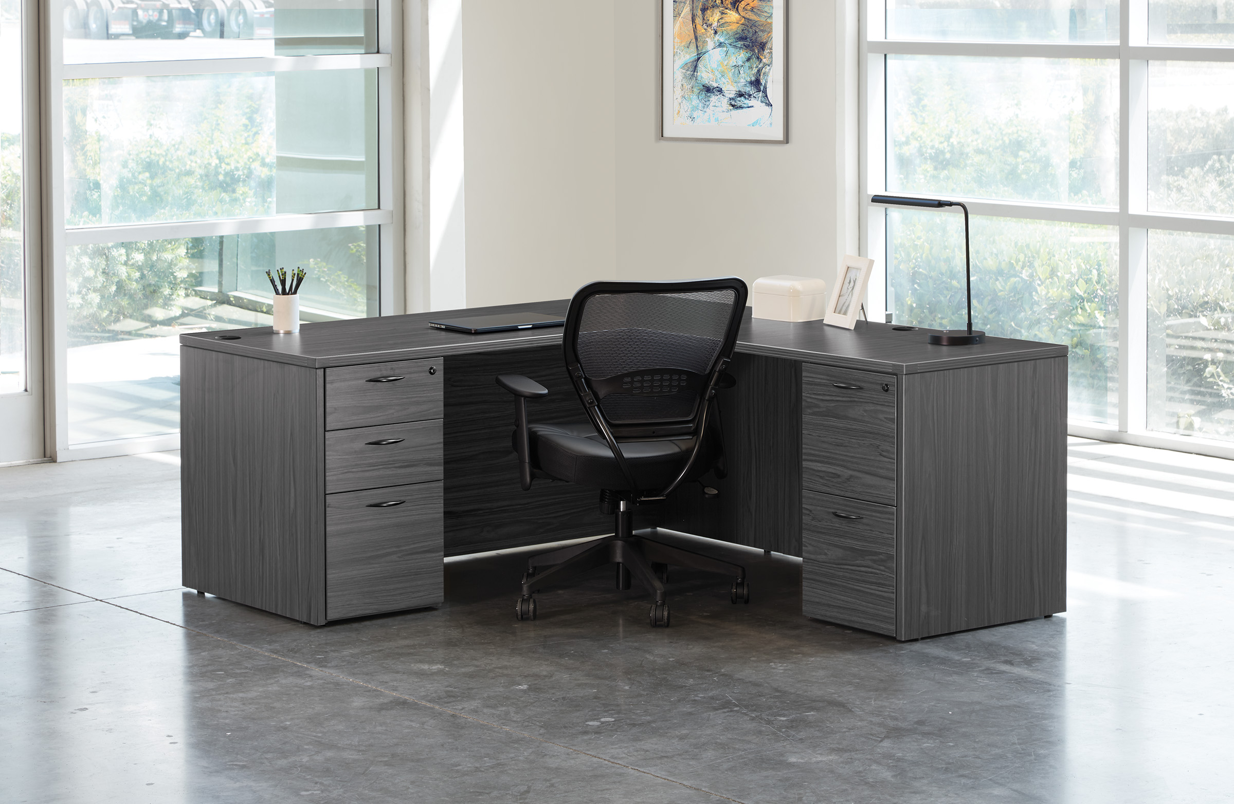 L shaped desk large l shaped desk contemporary l shaped desk slate grey space view 1