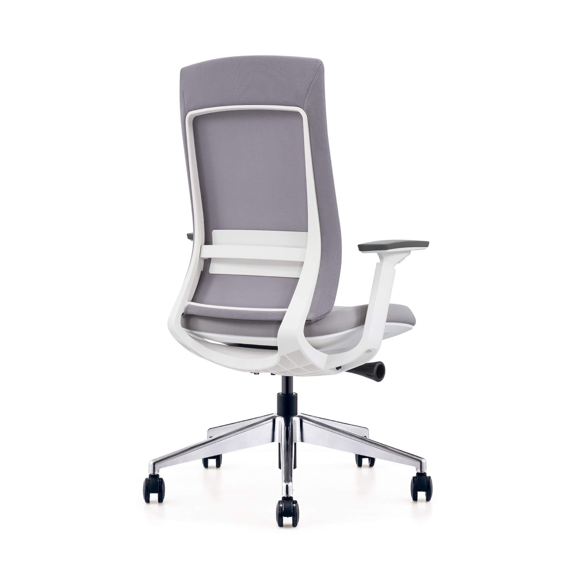 Office furniture chairs office desk chairs modern executive chair white frame gray fabric angle back view