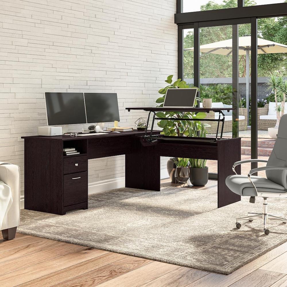Sit and stand desk sit and stand corner desk standing desk for home office 72w espresso oak space view 1