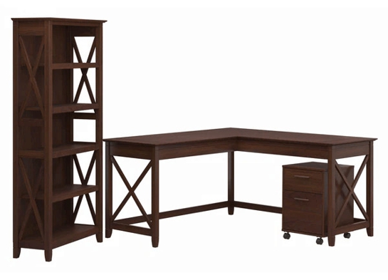 Western l shaped desk with 5 shelf wooden bookcase highlight bing cherry 1 Western l shaped desk with 5 shelf wooden bookcase highlight bing cherry 1