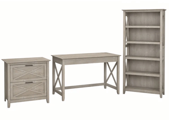 Western style desk with drawer lateral file cabinet and 5 shelf bookcase washed gray Western style desk with drawer lateral file cabinet and 5 shelf bookcase washed gray