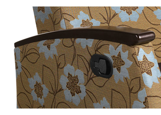 Release and recline handle on each side of medical recliners.