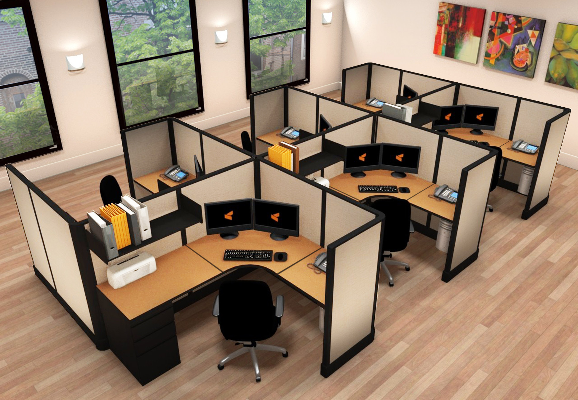 5x6 Modern Commercial Office Furniture - 6 Pack Cluster