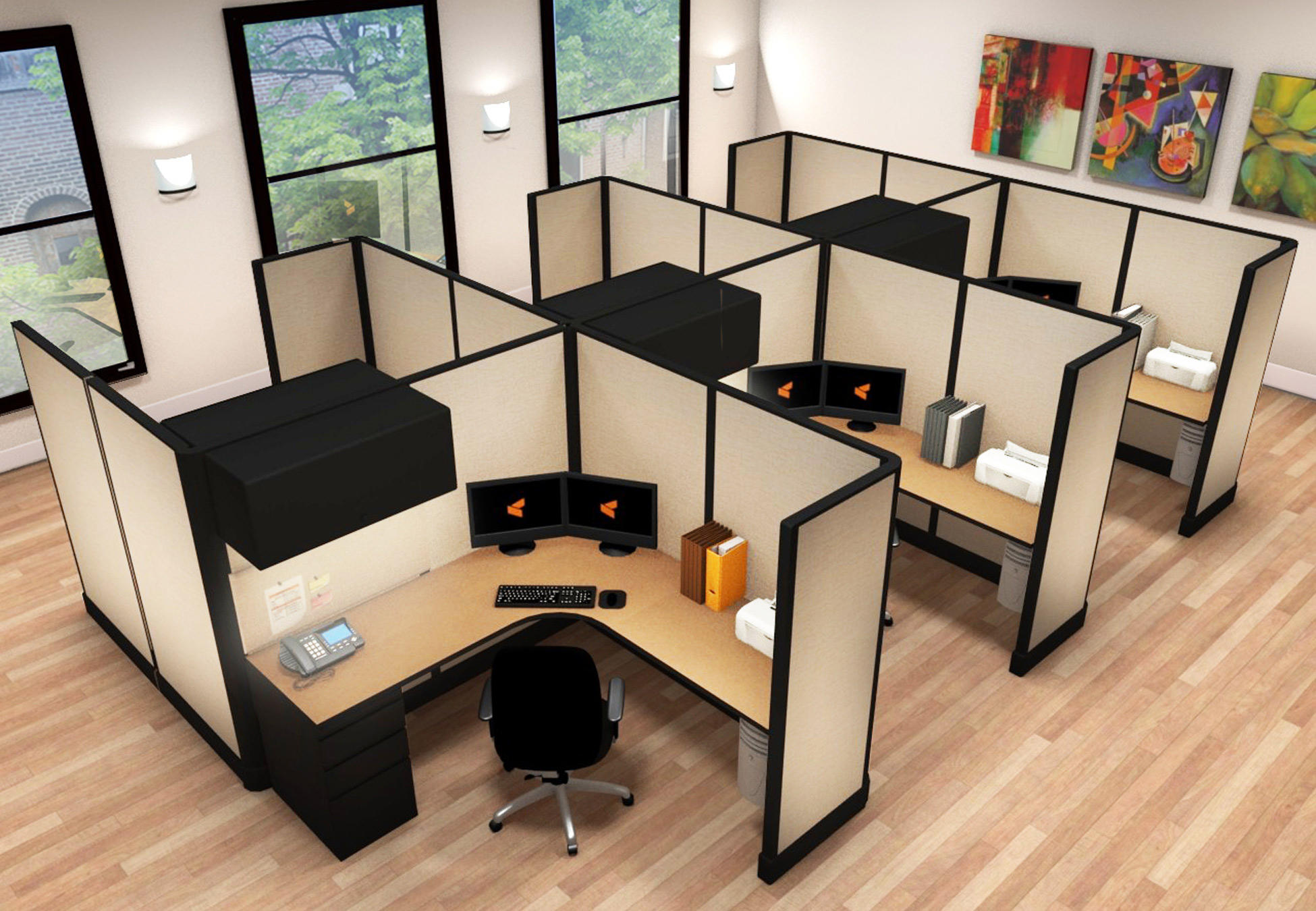 6x6 Commercial L Shaped Desk - 6 Pack Cluster