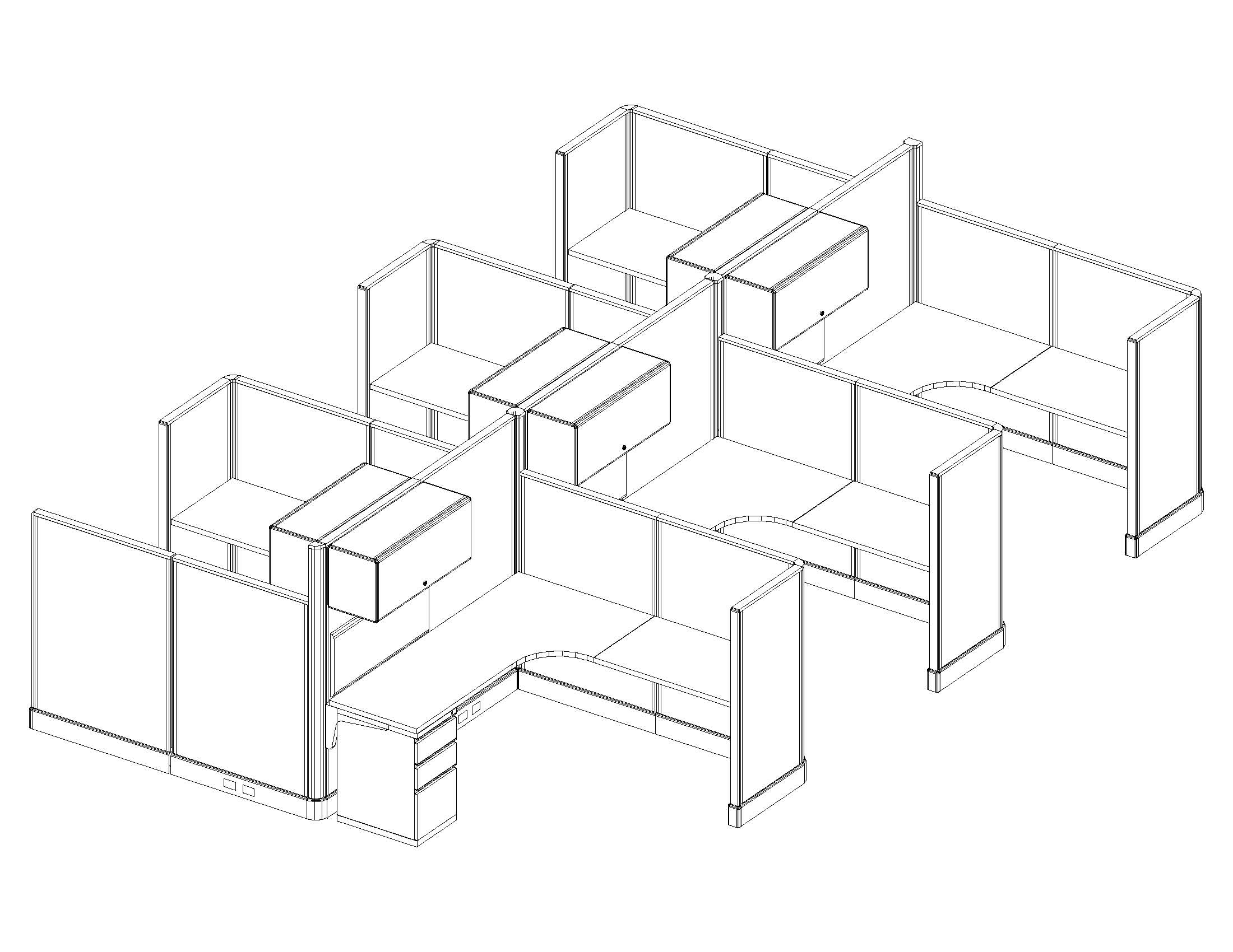 6x6 Commercial Grade Office Furniture - 6 Pack Cluster