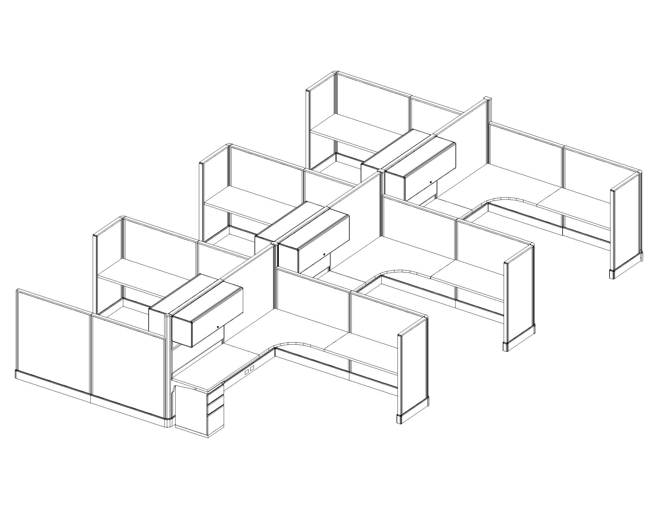 8x8 Corporate Office Workstations - 6 Pack Cluster