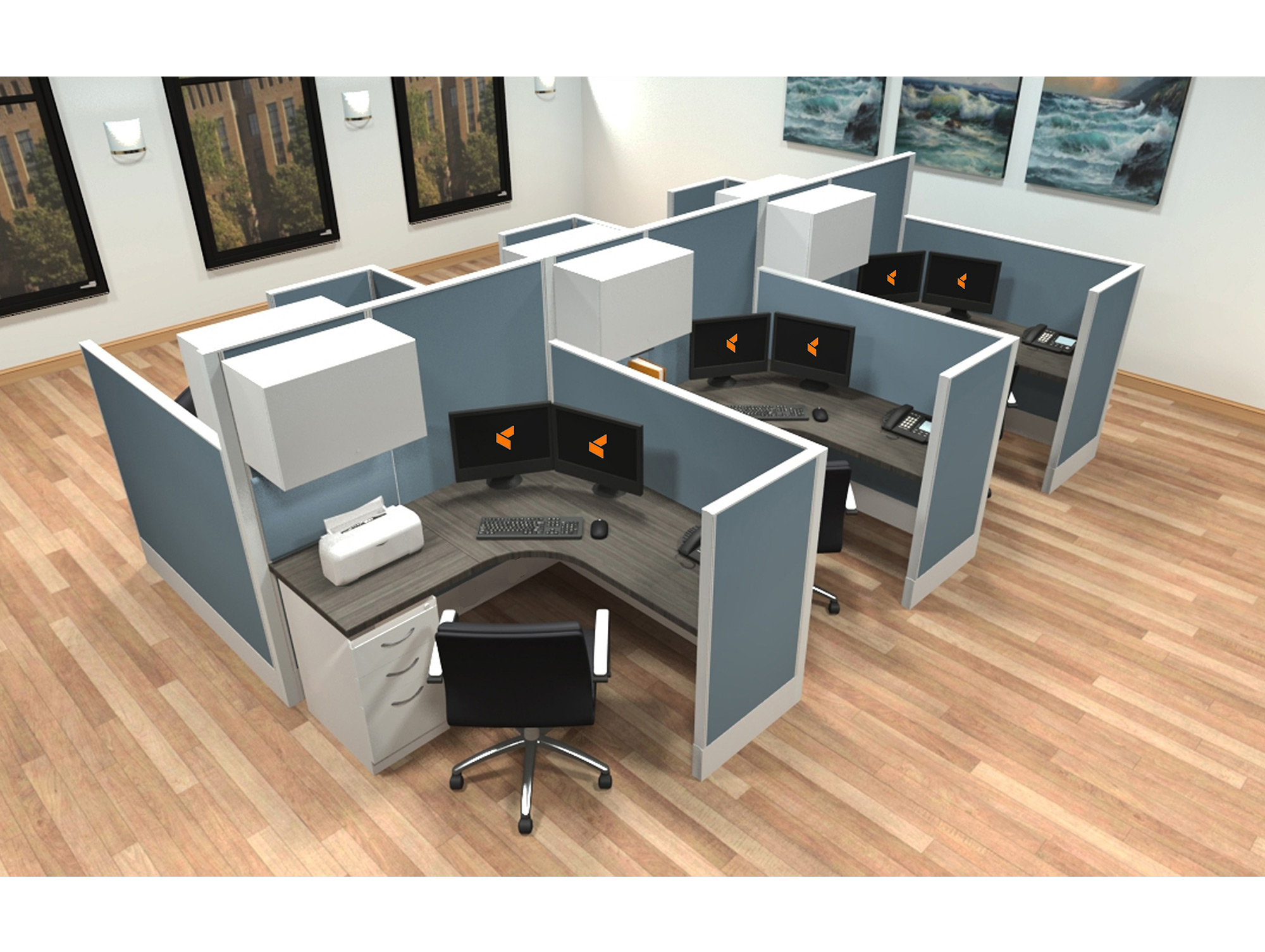 5x5 modular workstations from AIS - 6 Pack Cluster