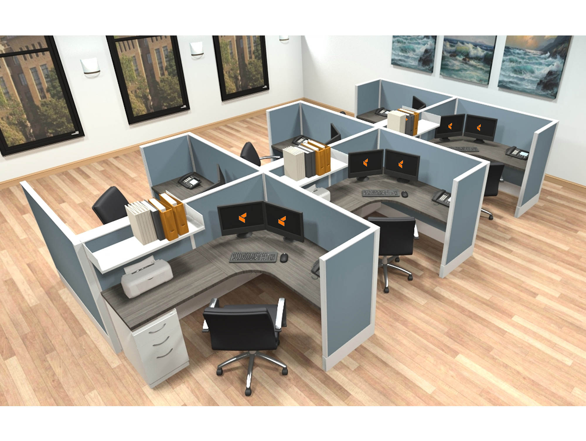 5x6 modular workstations from AIS - 6 Pack Cluster